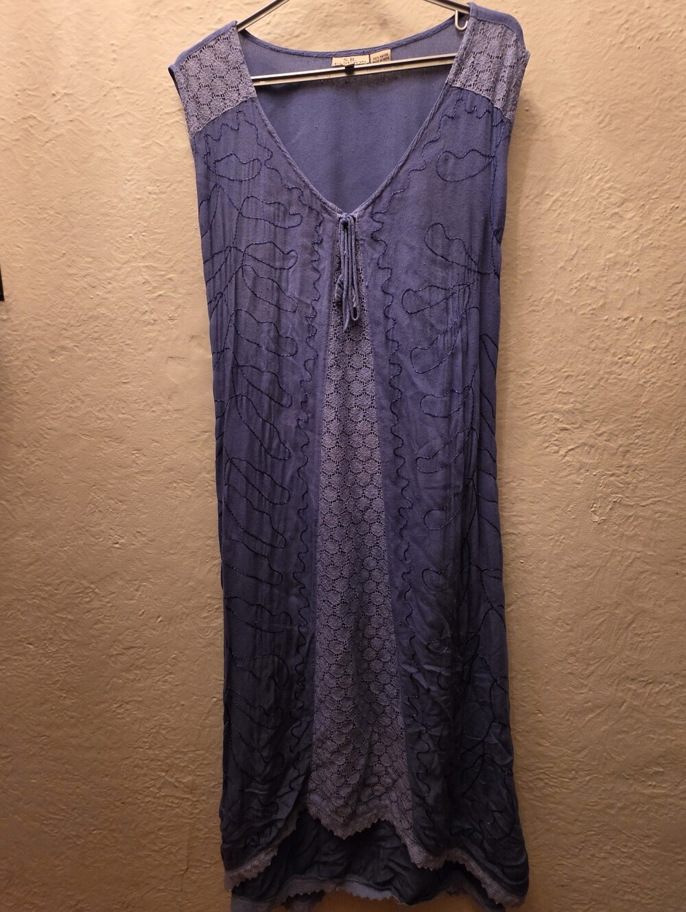 Boho Lace Embroidered Maxi Vest Tunic Blue Lagenlook S.R. Fashion XXL